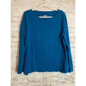 T By Talbots Lightweight Sweatshirt Top Womens Large Dark Teal Blue Side Zips